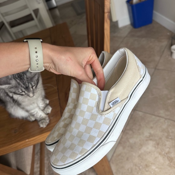Vans Beige and White Checkered Slip-Ons - Picture 3 of 6